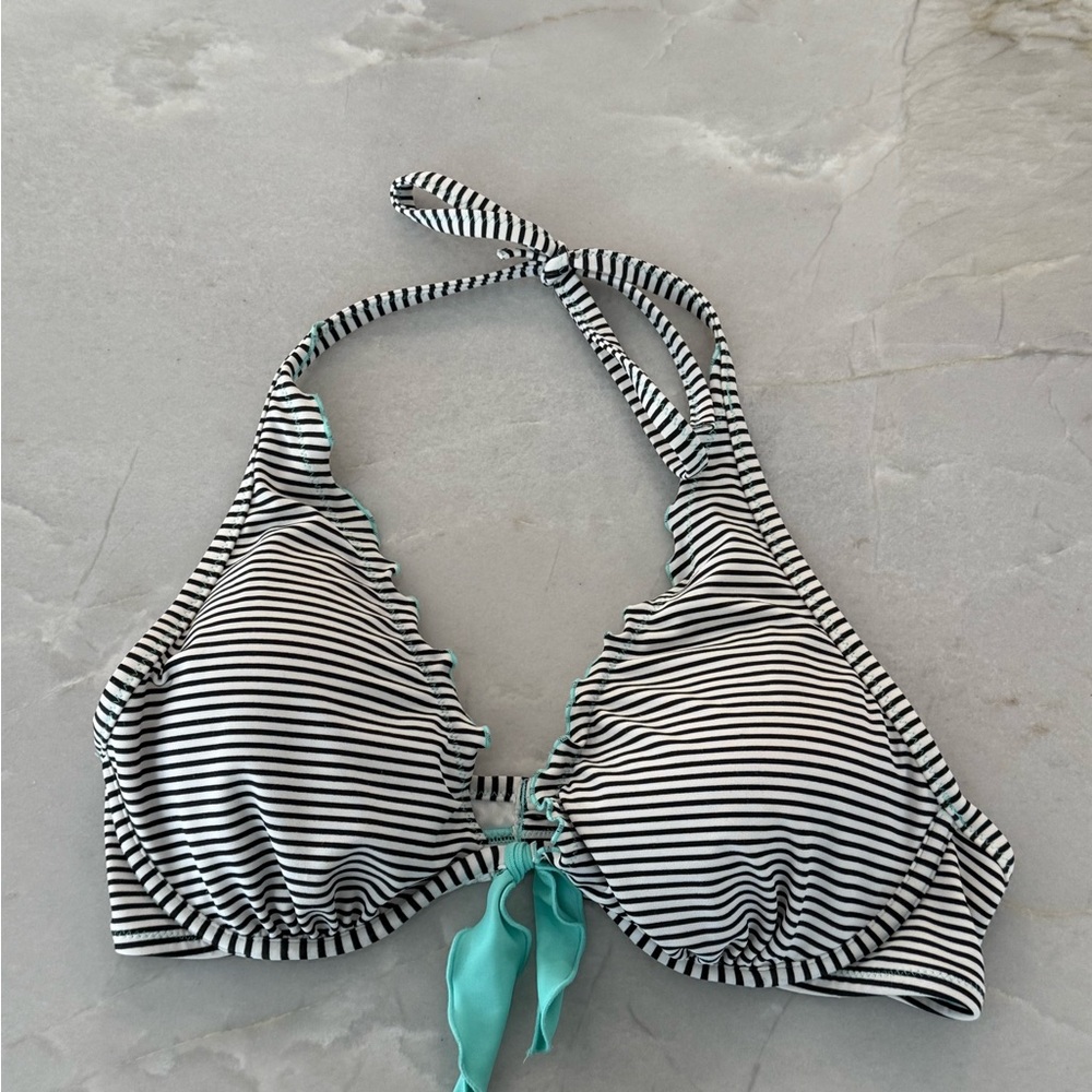 Striped Bikini Top with Aqua Accents